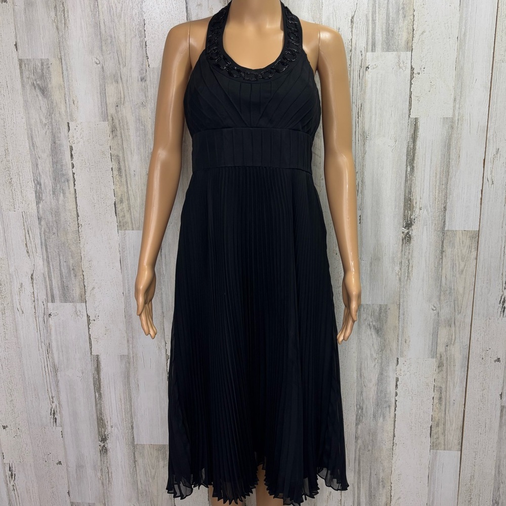 Jones‎ New York Pleated Black Silk Halter Dress